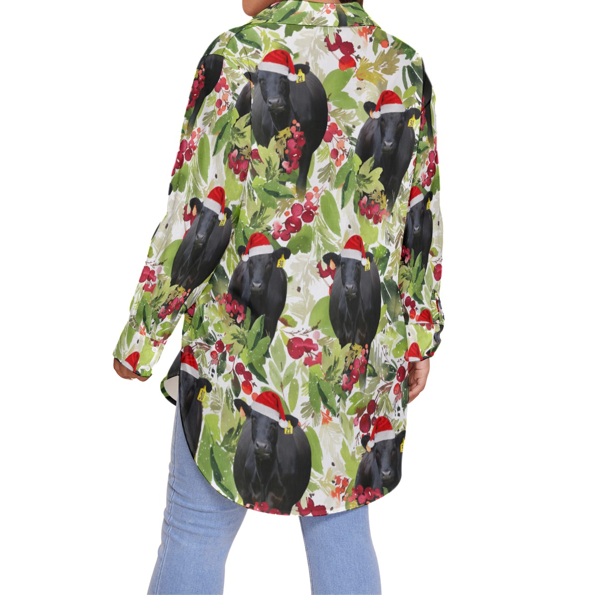 Tropical Black Cow Christmas Hawaiian Plus Size Shirt For Women