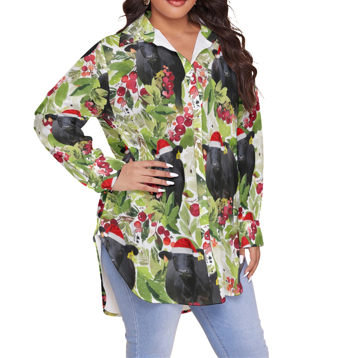 Tropical Black Cow Christmas Hawaiian Plus Size Shirt For Women