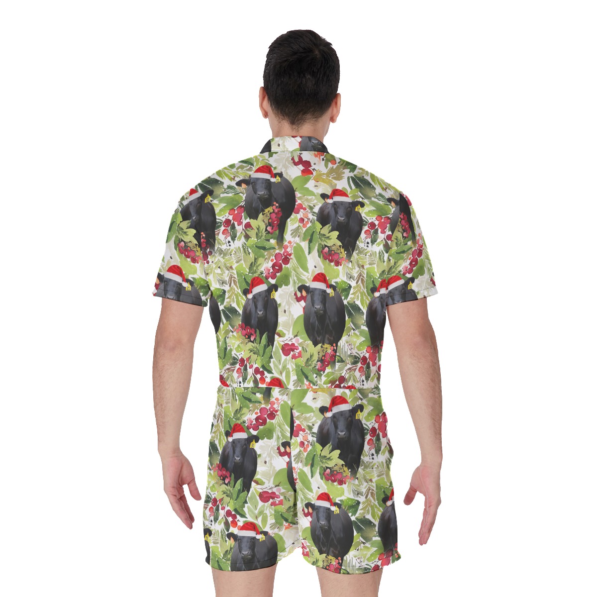 Funny Christmas Black Cow Tropical Hawaiian Romper For Men