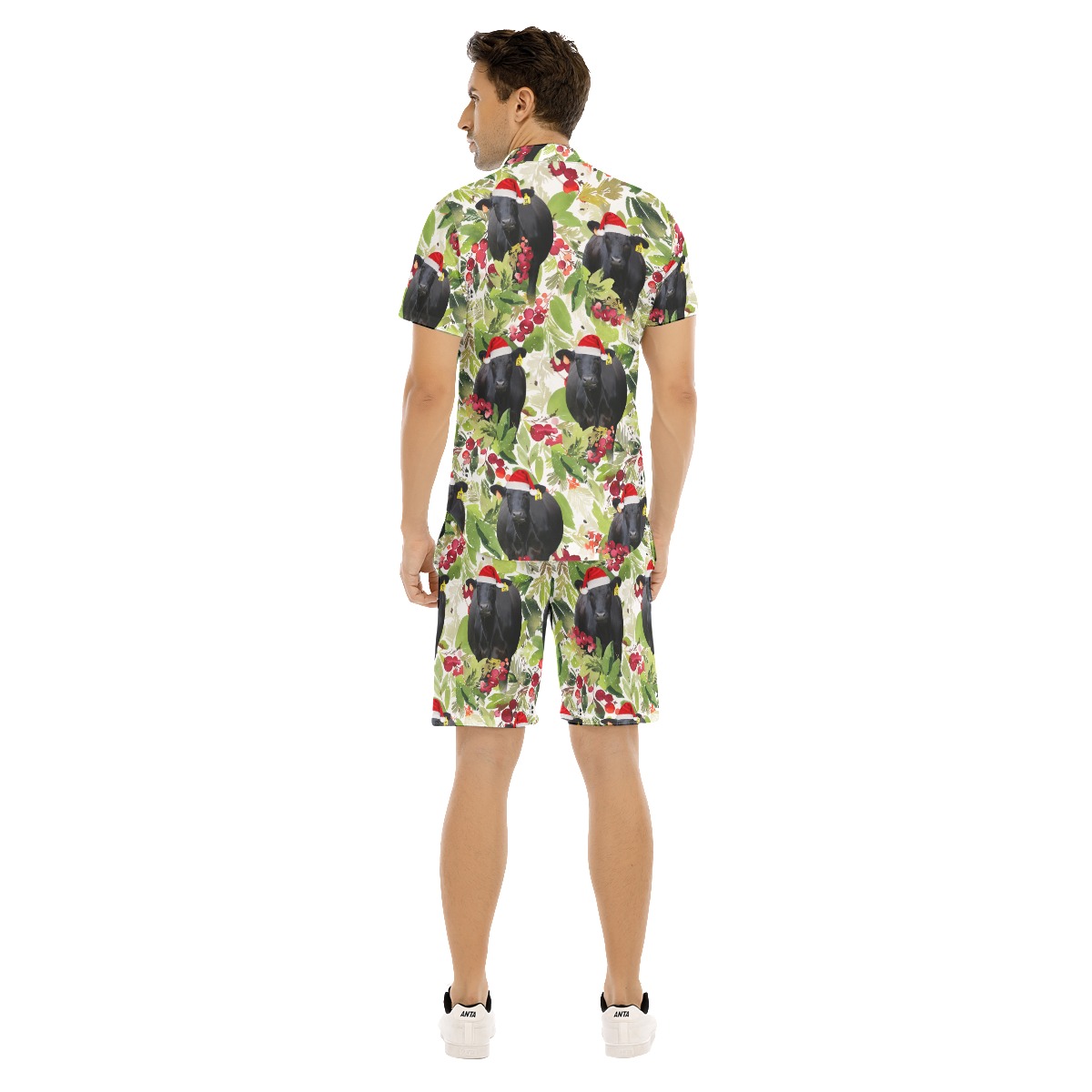 Funny Christmas Black Cow Tropical Hawaiian Shirt And Shorts For Men