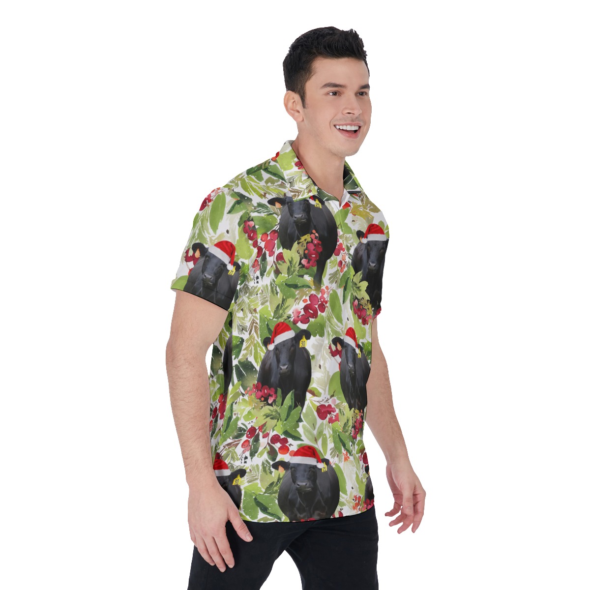 Black Angus Cow Christmas Hawaiian Polo Shirt