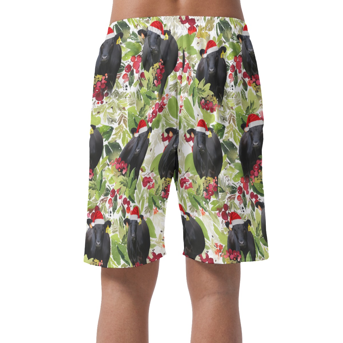 Funny Christmas Black Cow Tropical Hawaiian Beach Shorts For Men