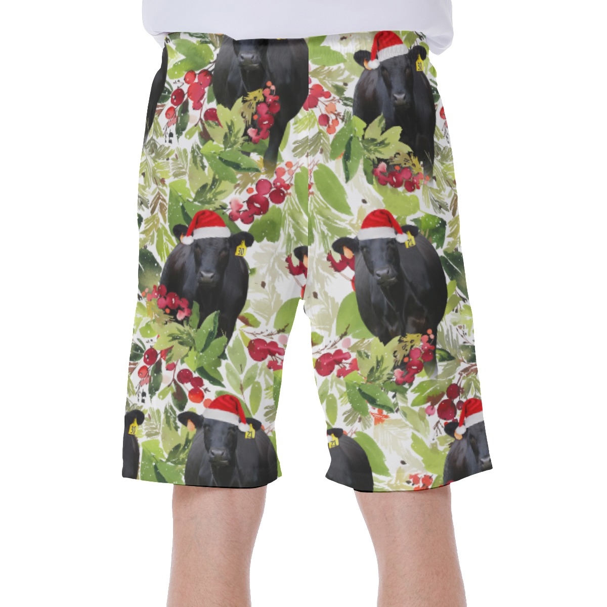 Tropical Christmas Black Cow Hawaiian Swim Trunks For Men