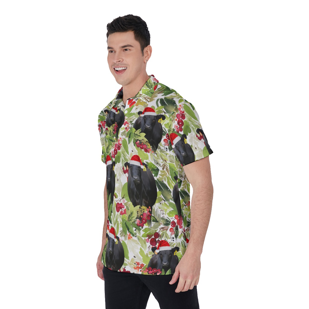 Black Angus Cow Christmas Hawaiian Polo Shirt