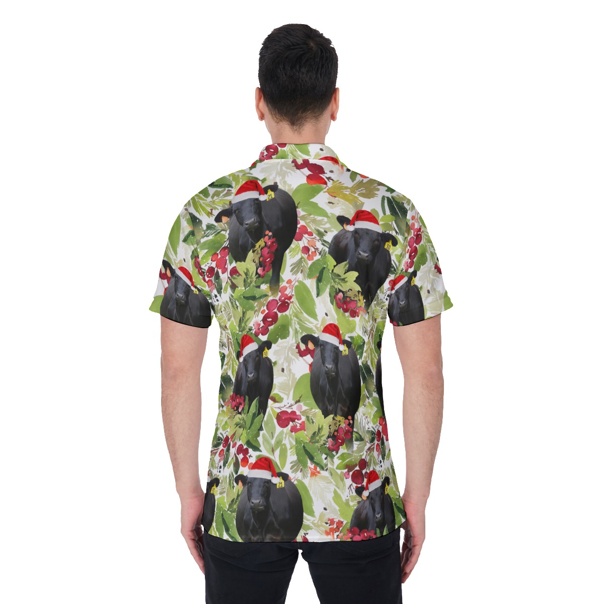 Black Angus Cow Christmas Hawaiian Polo Shirt