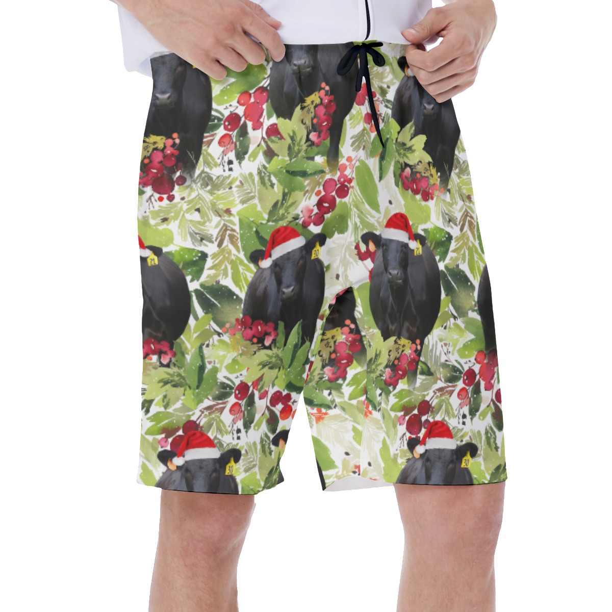 Tropical Christmas Black Cow Hawaiian Swim Trunks For Men