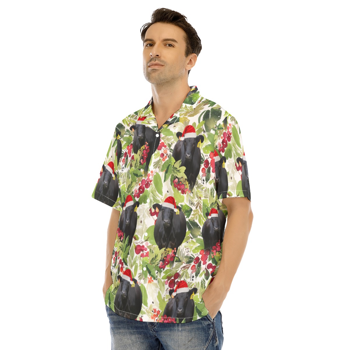 Christmas Black Angus Cow Tropical Hawaiian Shirt