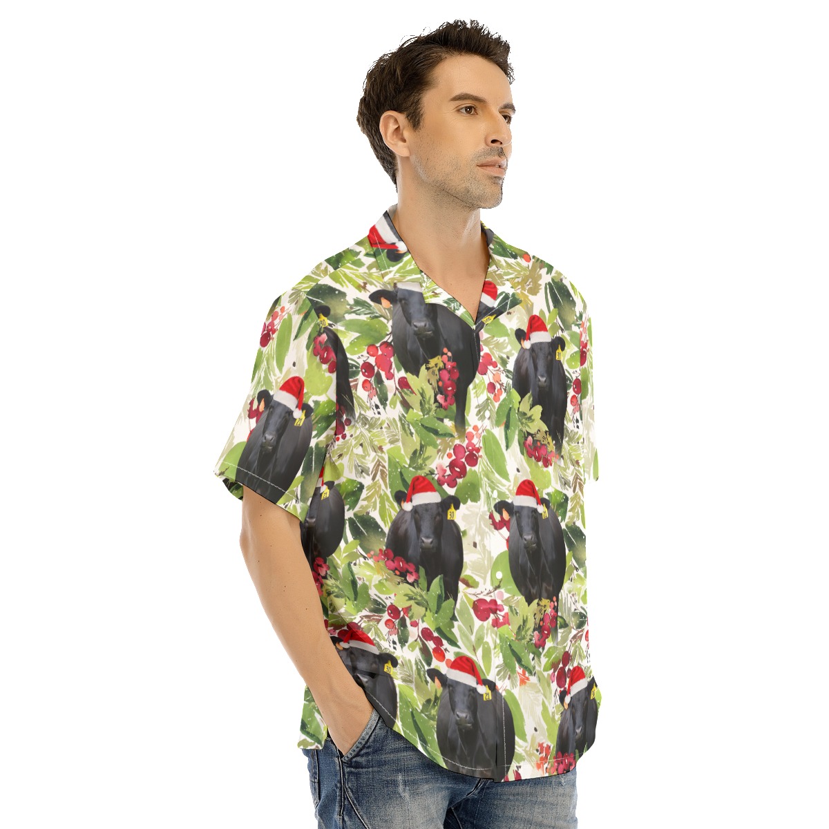 Christmas Black Angus Cow Tropical Hawaiian Shirt
