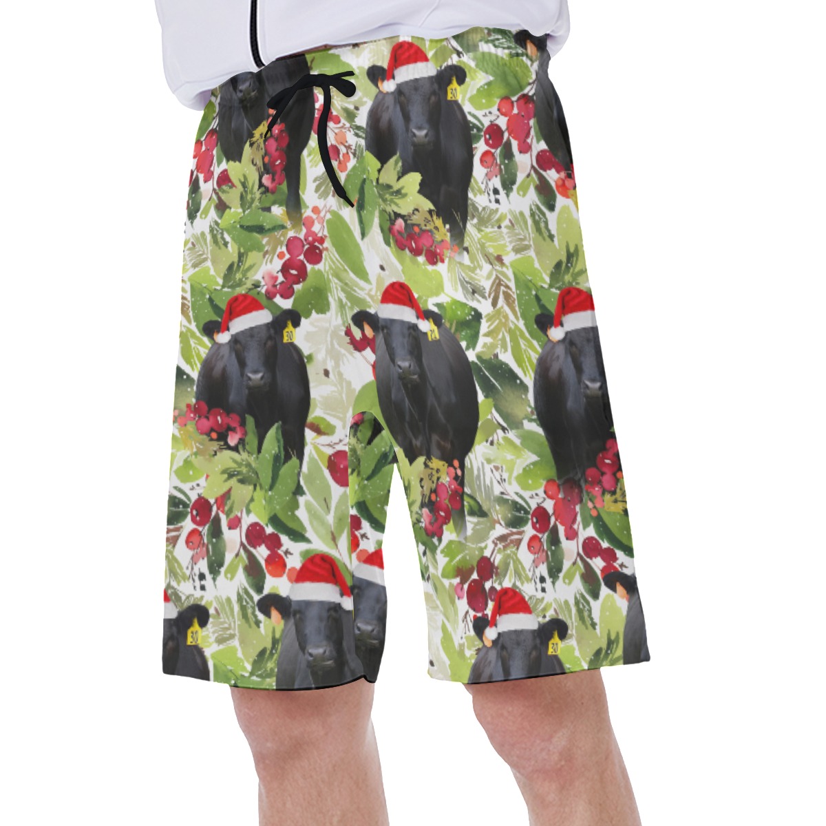 Tropical Christmas Black Cow Hawaiian Swim Trunks For Men