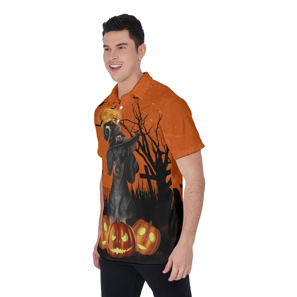 Spooky Dachshund Halloween Hawaiian Polo Shirt
