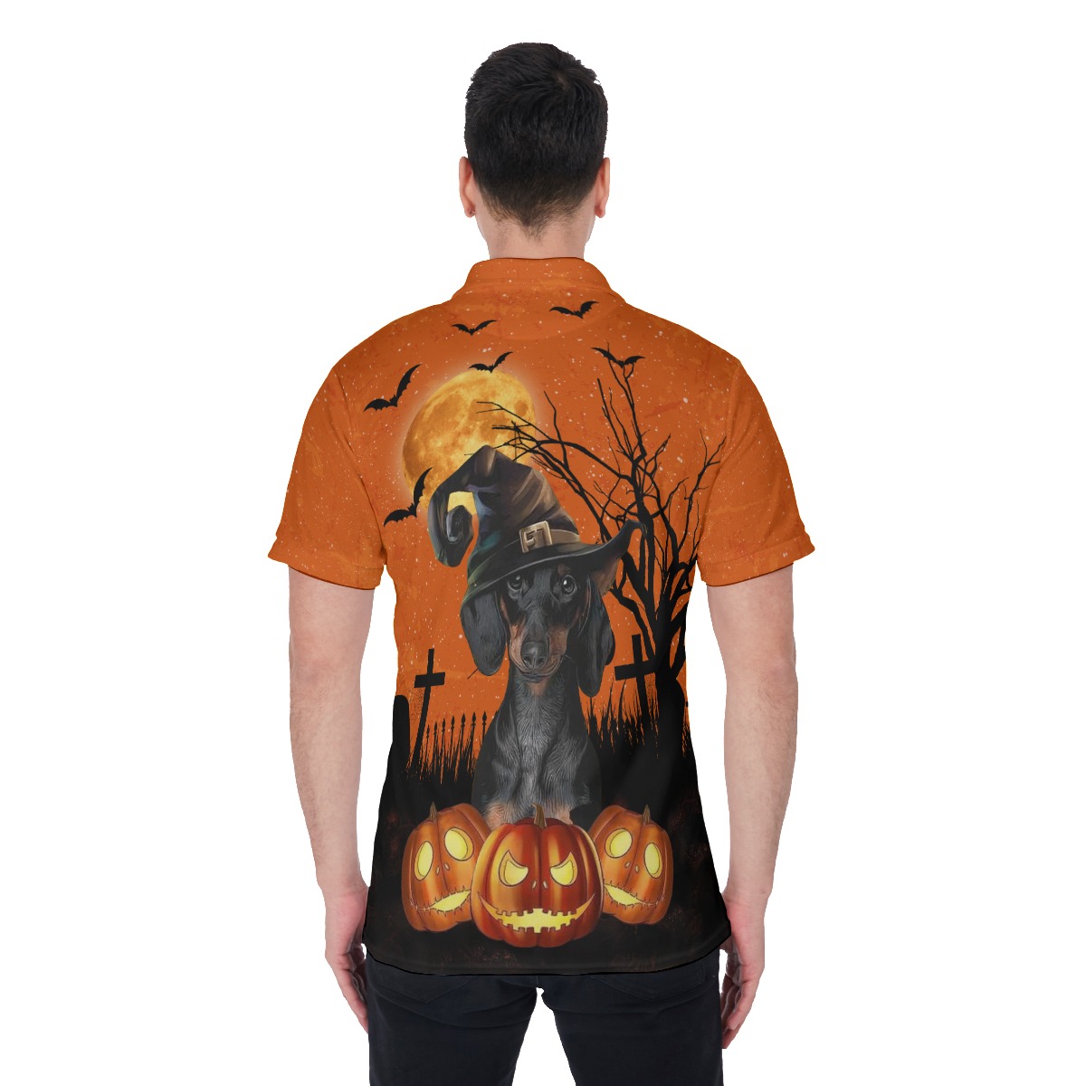 Spooky Dachshund Halloween Hawaiian Polo Shirt