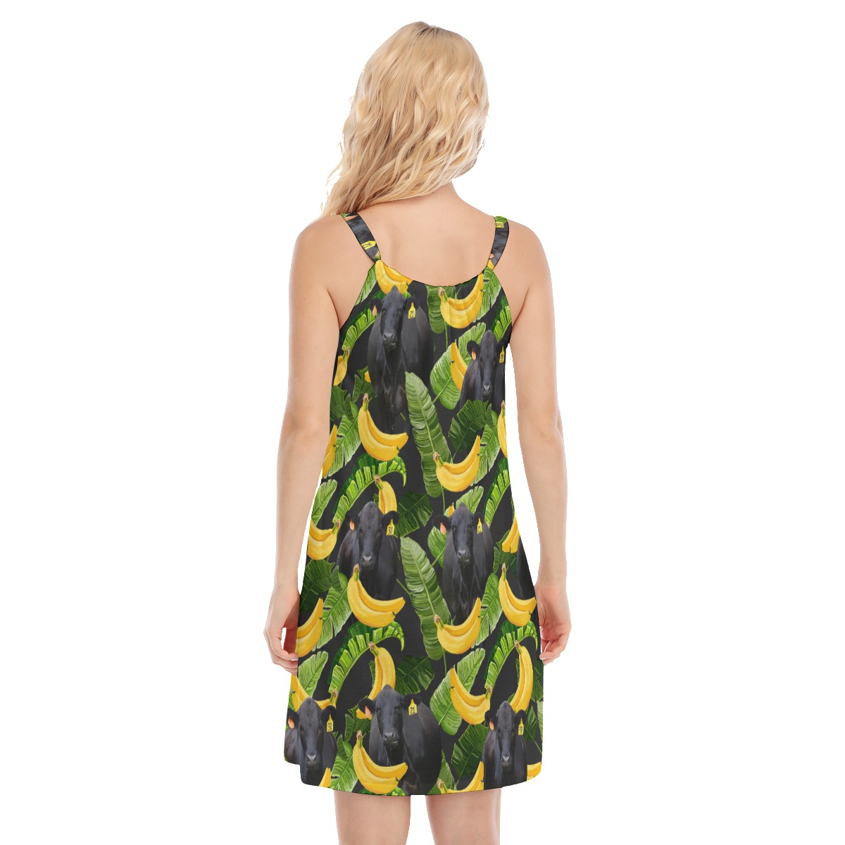 Tropical Banana Black Cow Hawaiian Cami Dress For Women