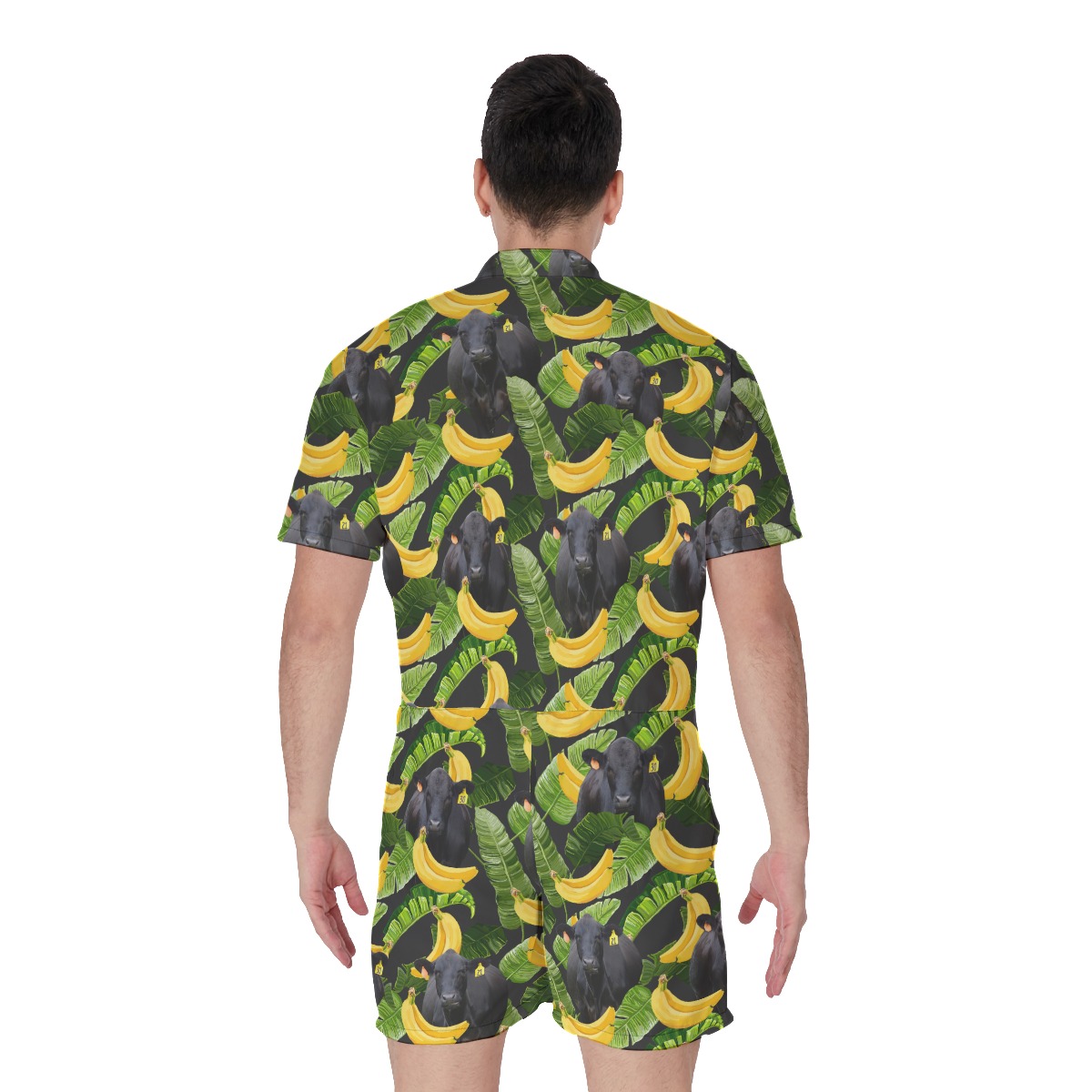 Tropical Banana Black Angus Cow Hawaiian Romper