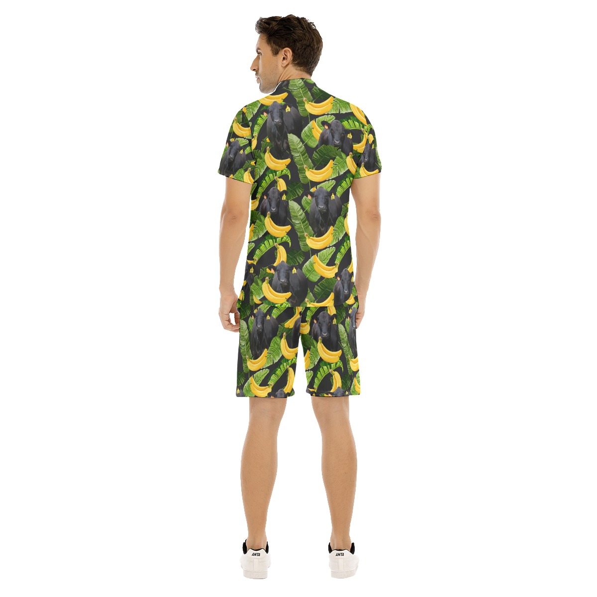 Tropical Banana Black Cow Hawaiian Shirt And Matching Shorts For Men