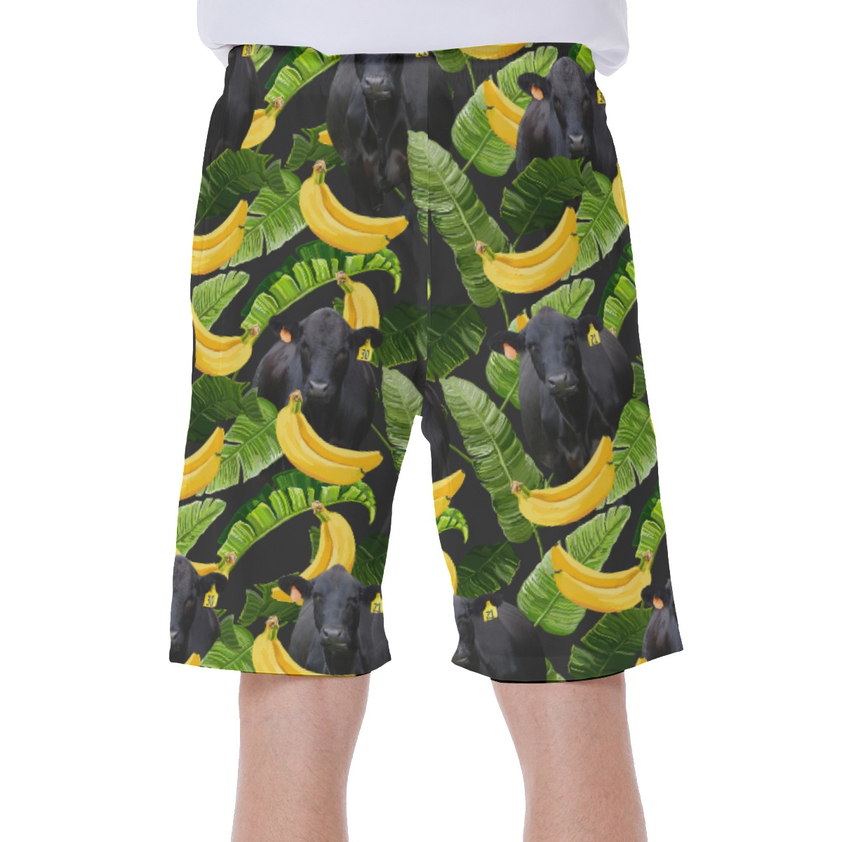 Tropical Banana Black Angus Cow Hawaiian Swim Trunks For Men