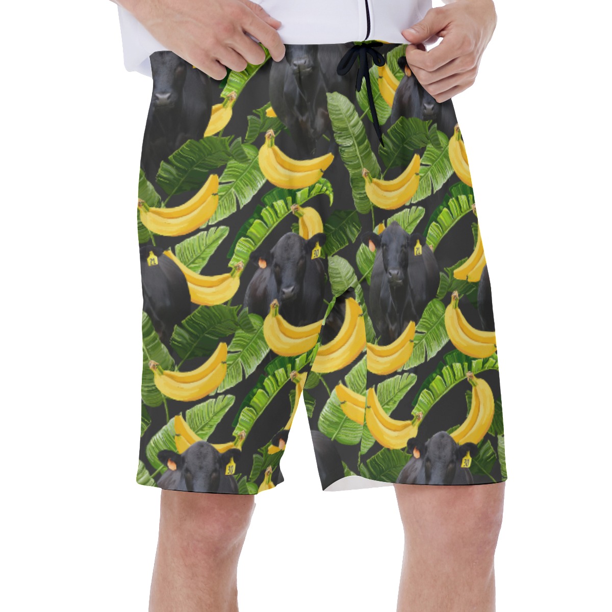 Tropical Banana Black Angus Cow Hawaiian Swim Trunks For Men