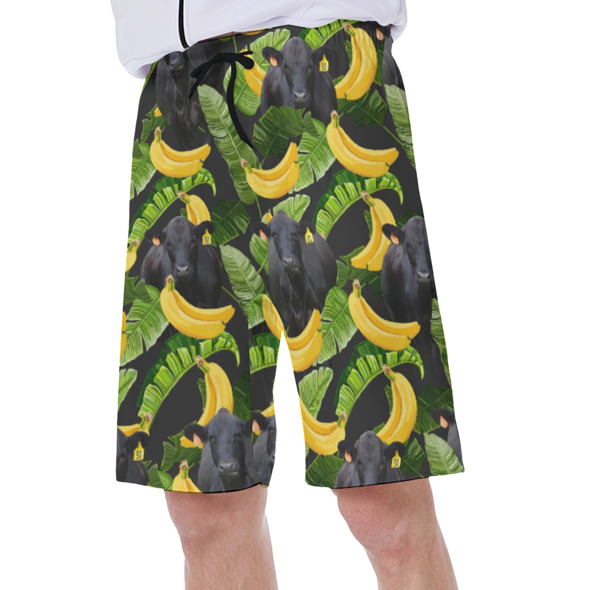 Tropical Banana Black Angus Cow Hawaiian Swim Trunks For Men