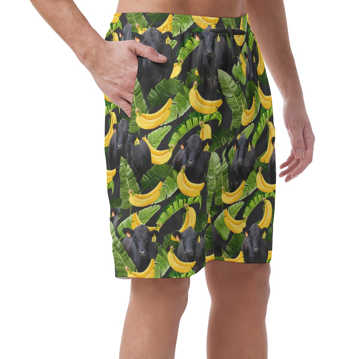 Tropical Banana Black Cow Hawaiian Beach Shorts For Men