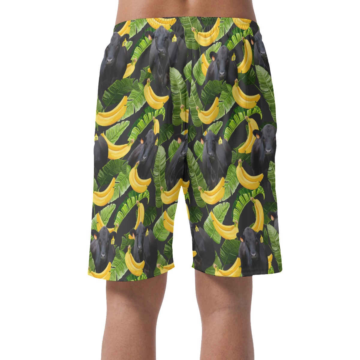 Tropical Banana Black Cow Hawaiian Beach Shorts For Men