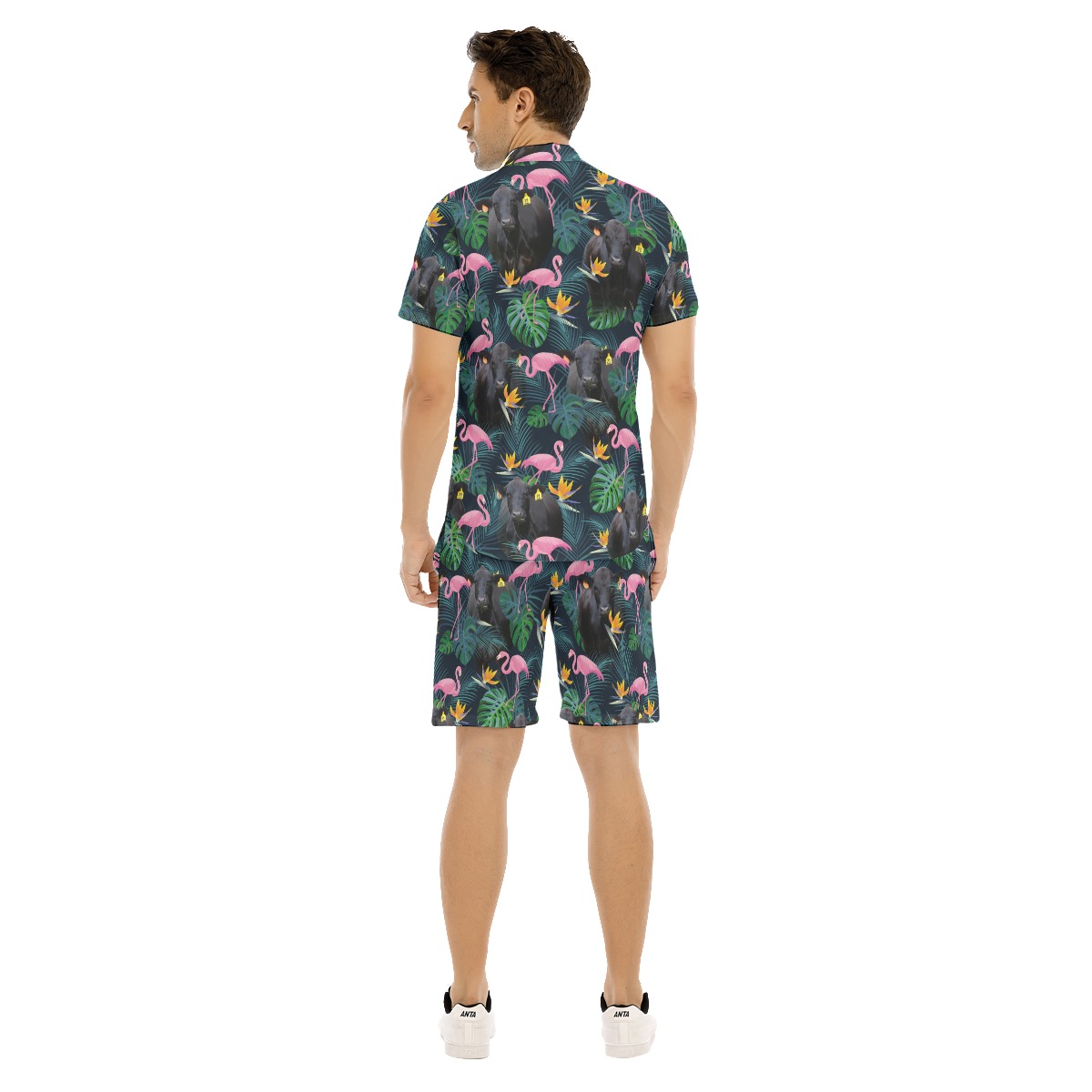 Flamingo Tropical Black Cow Hawaiian Shirt And Matching Shorts For Men