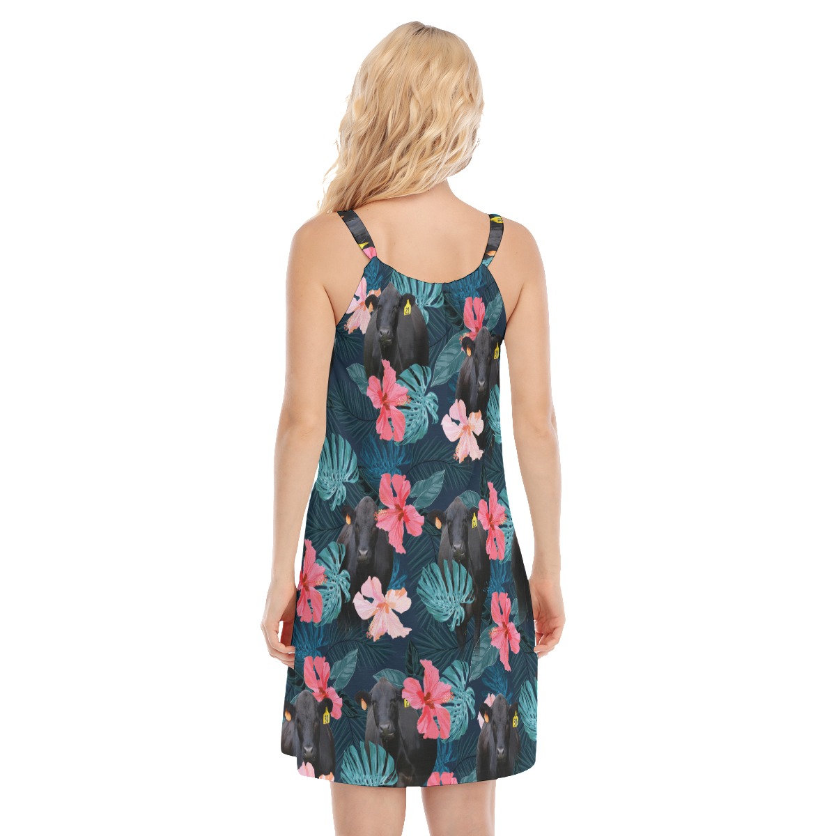 Hibiscus Black Angus Cow Aloha Cami Dresses For Women