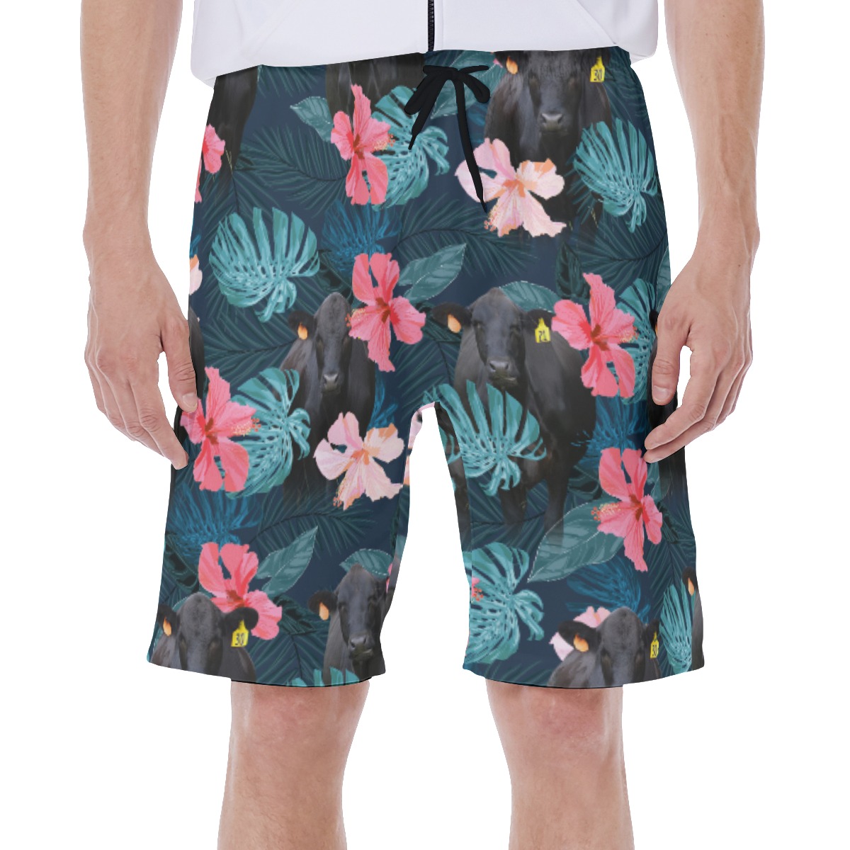 Tropical Black Cow Hibiscus Hawaiian Swim Trunks For Men - variant image 1