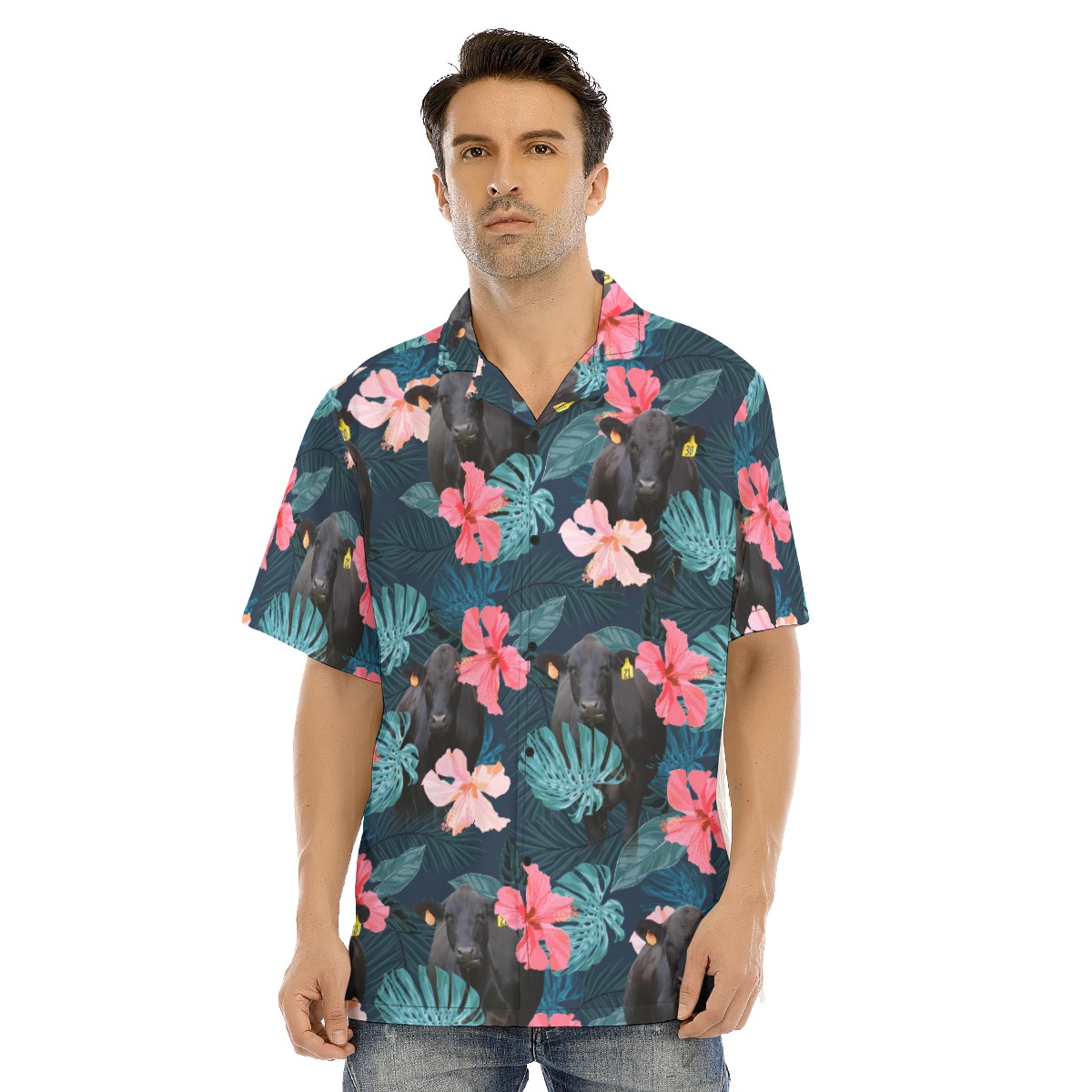 Black Angus Cow Hibiscus Hawaiian Shirt - variant image 1