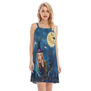 Funny Custom Face Witch Halloween Hawaiian Cami Dresses For Women