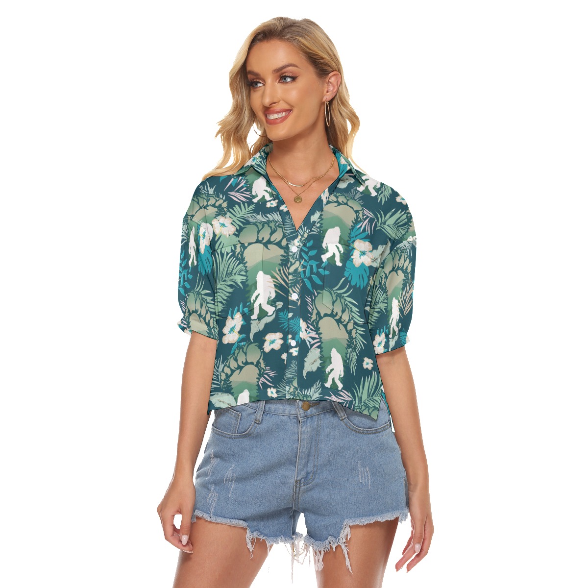 Unique Bigfoot Crop Top Hawaiian Shirt For Men - variant image 1