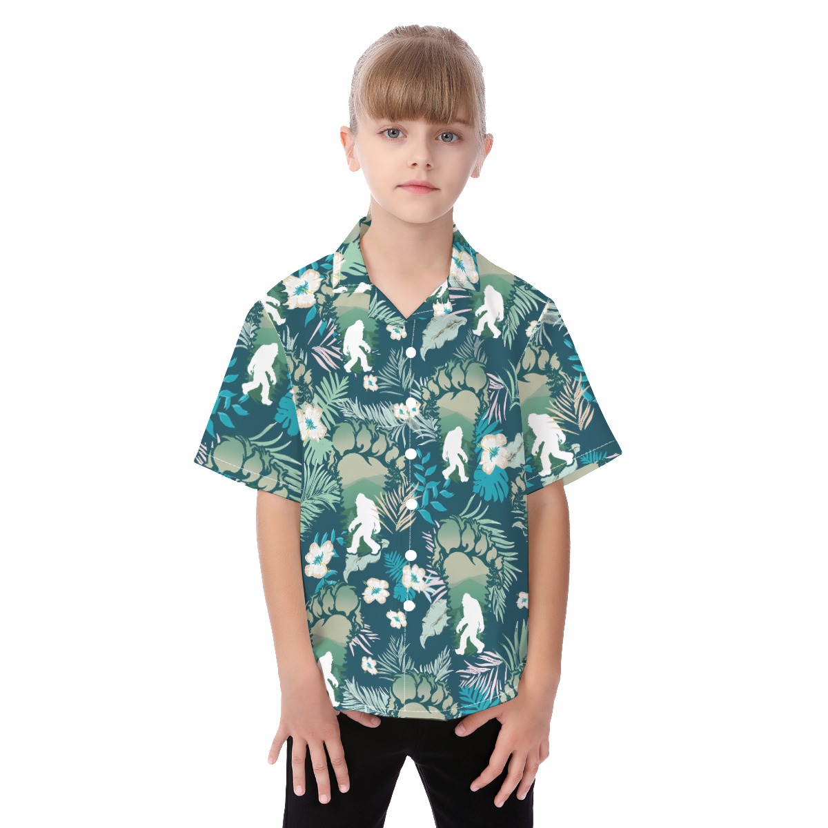 Cute Bigfoot Tropical Aloha Shirt For Kids - variant image 1