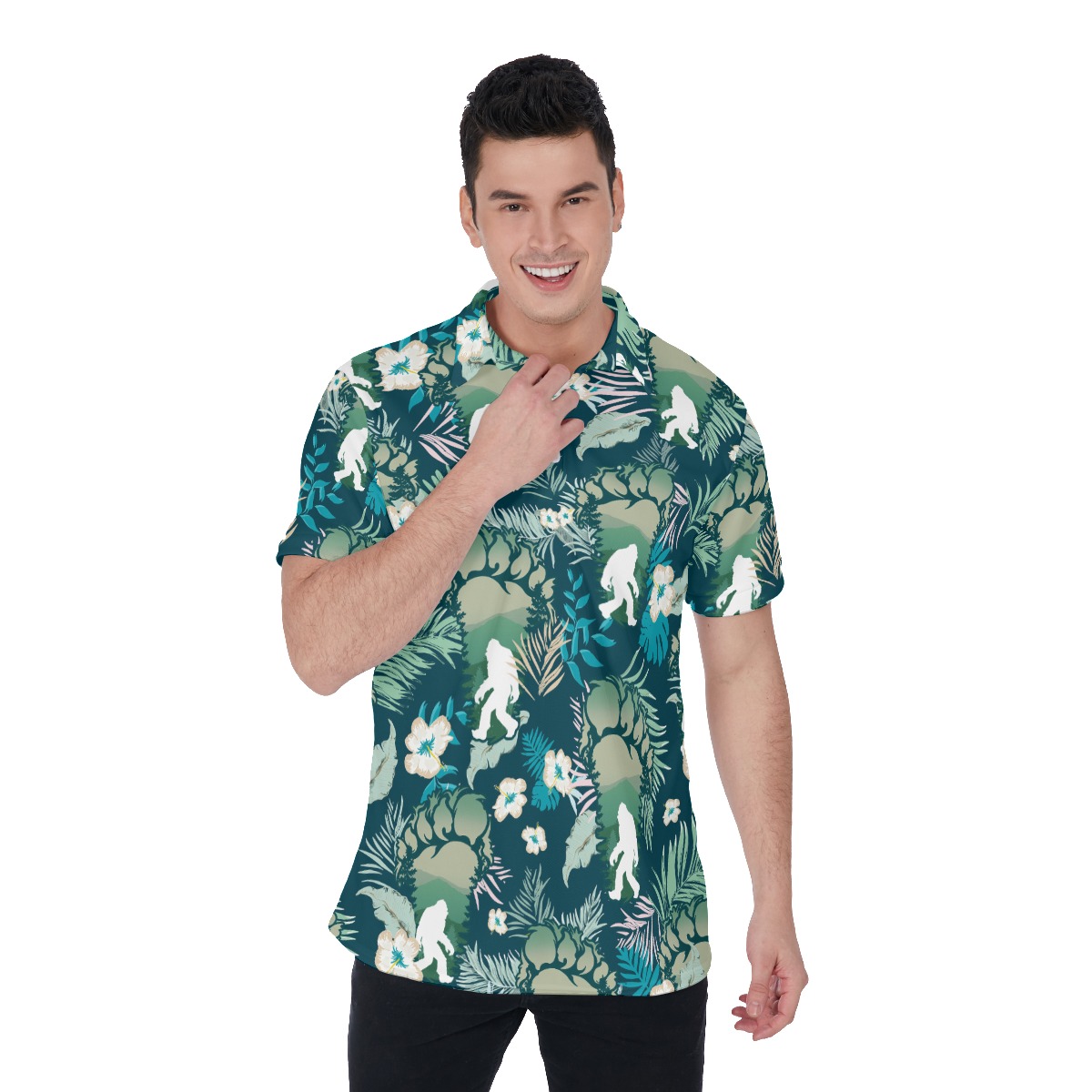 Tropical Bigfoot Hawaiian Polo Shirt For Men - variant image 1
