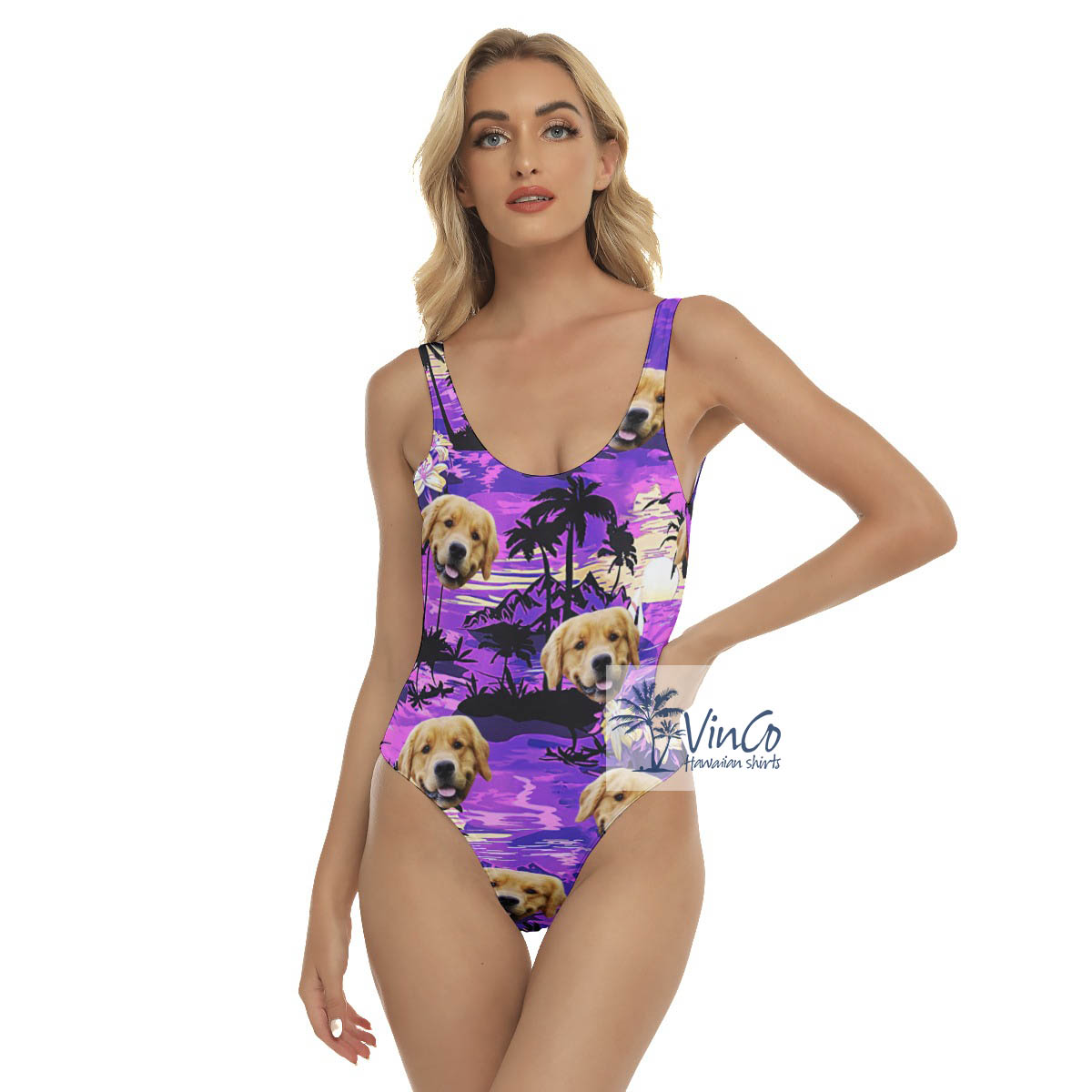 Funny Custom Dog Face Tropical Beach Hawaiian Swimsuit For Women - variant image 1