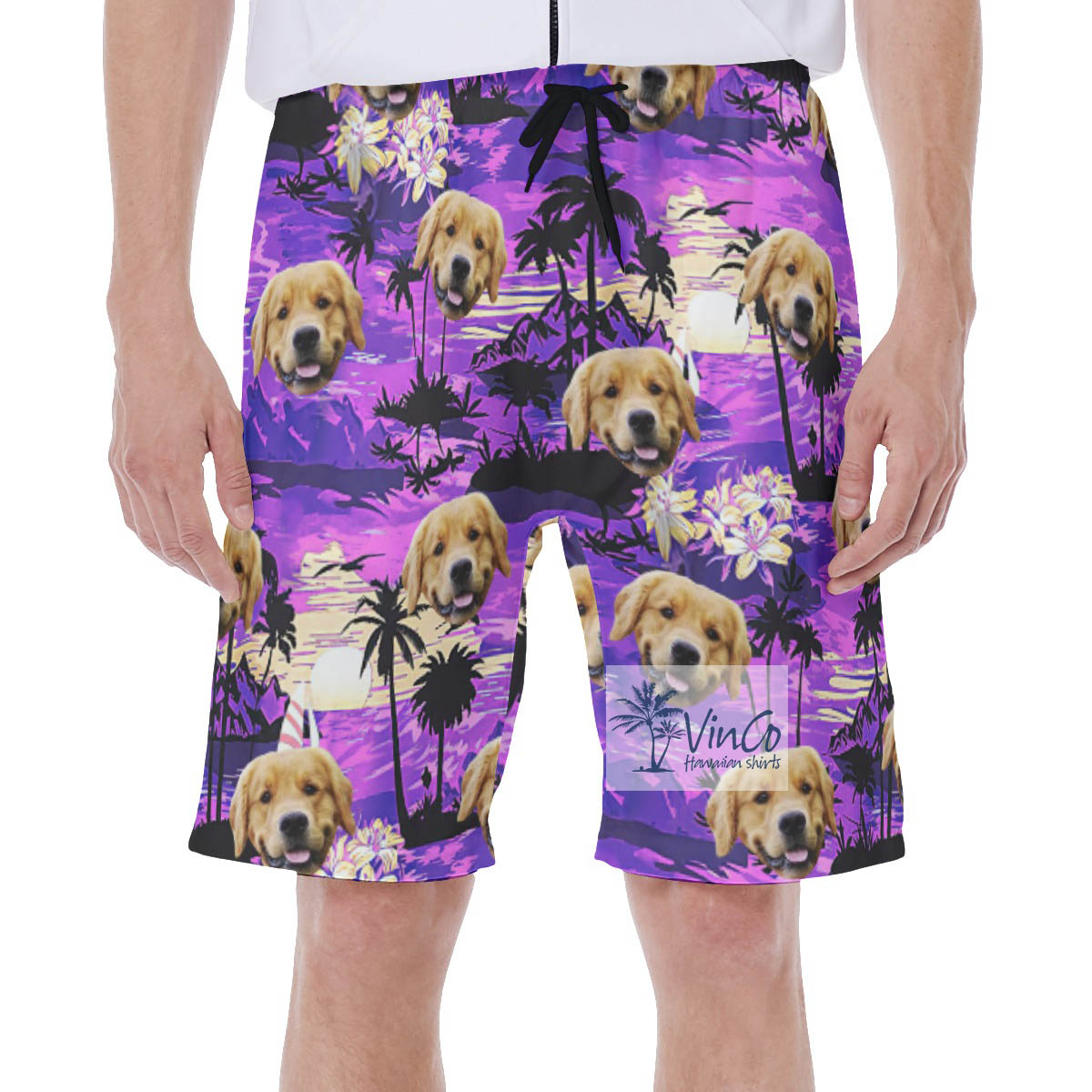 Customize Tropical Beach Hawaiian Swim Trunks With Dog Face - variant image 1