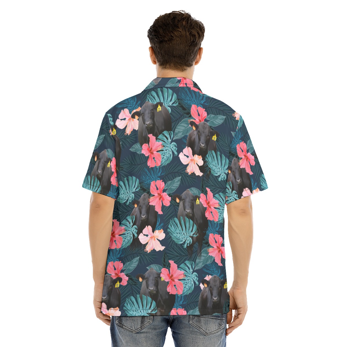 Black Angus Cow Hibiscus Hawaiian Shirt
