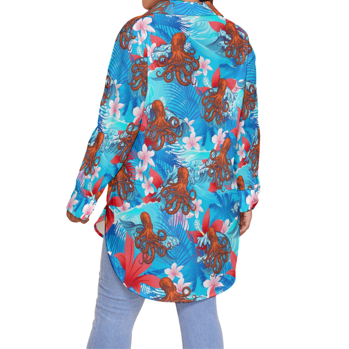 Hibiscus Octopus Hawaiian Plus Size Shirt For Women