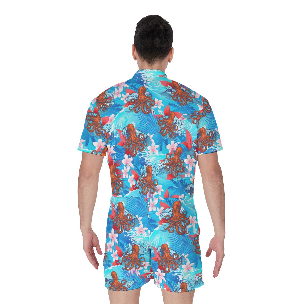 Tropical Hibiscus Octopus Hawaiian Romper