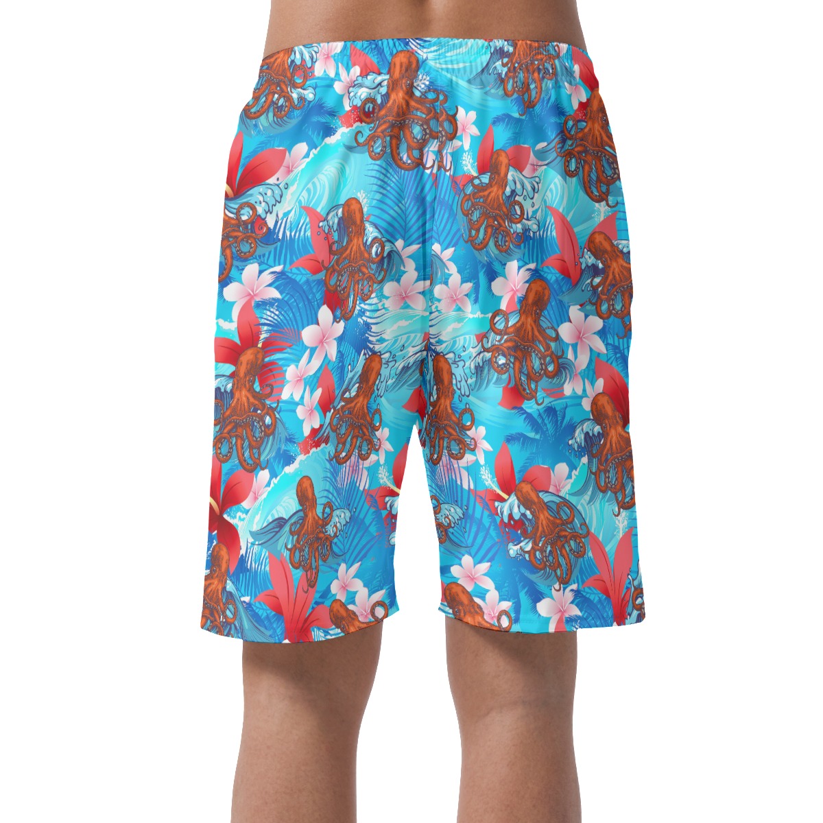 Funny Ocean Octopus Blue Floral Hawaiian Shorts For Men