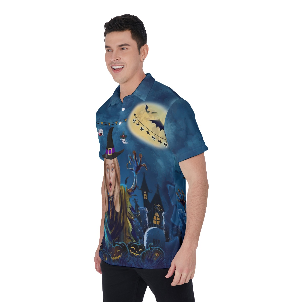 Custom Face Horror Hawaiian Polo Shirt Funny Halloween Witch