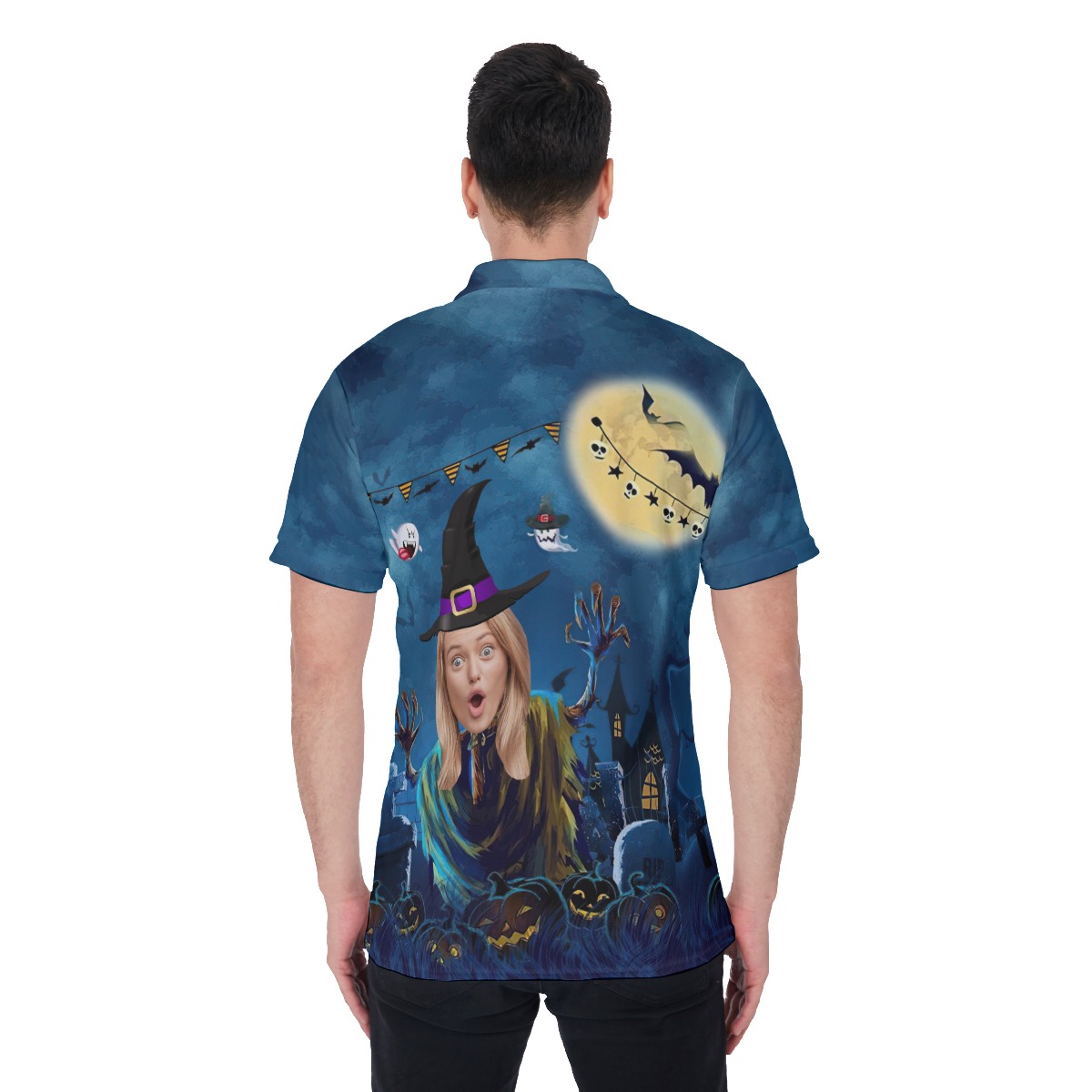 Custom Face Horror Hawaiian Polo Shirt Funny Halloween Witch