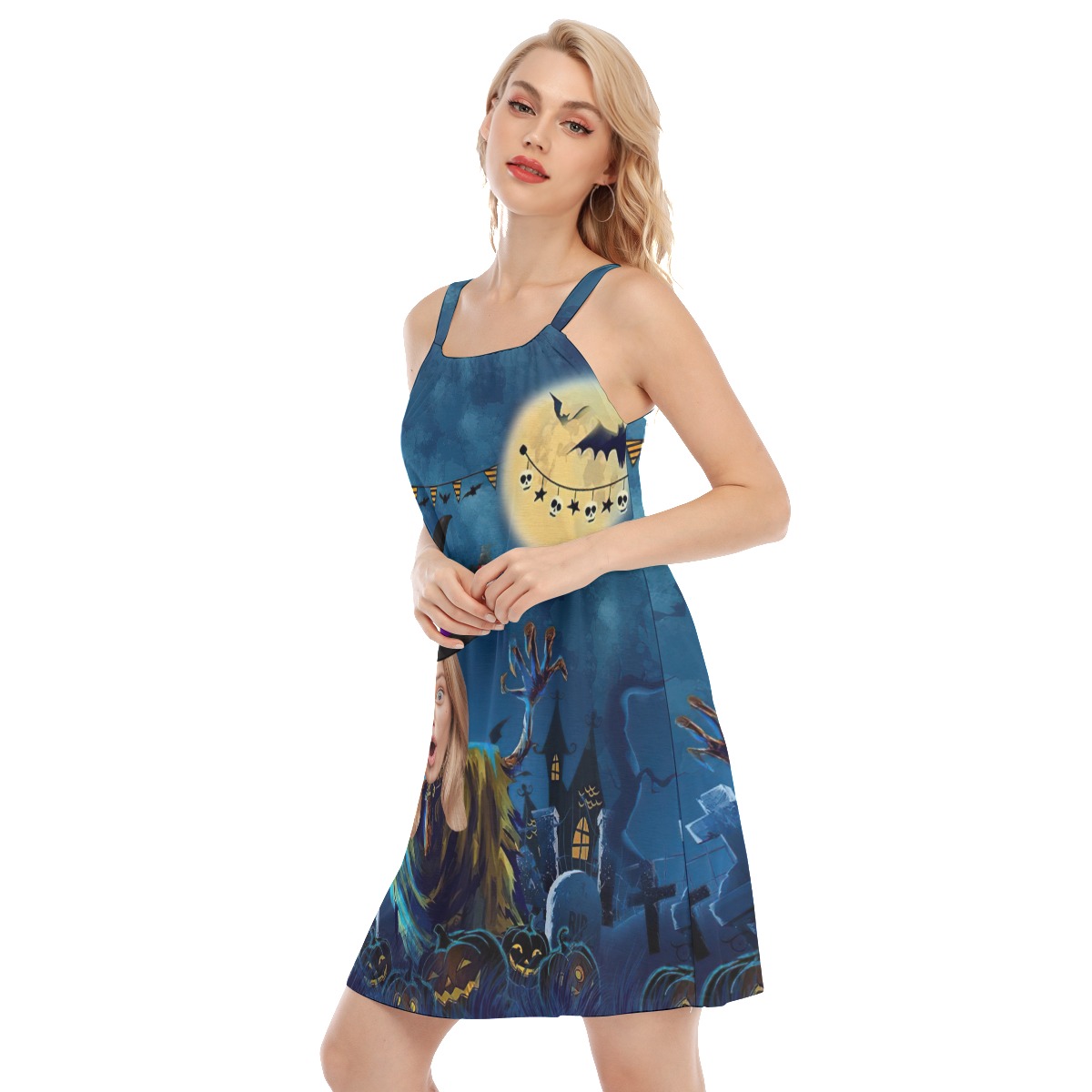 Funny Custom Face Witch Halloween Hawaiian Cami Dresses For Women
