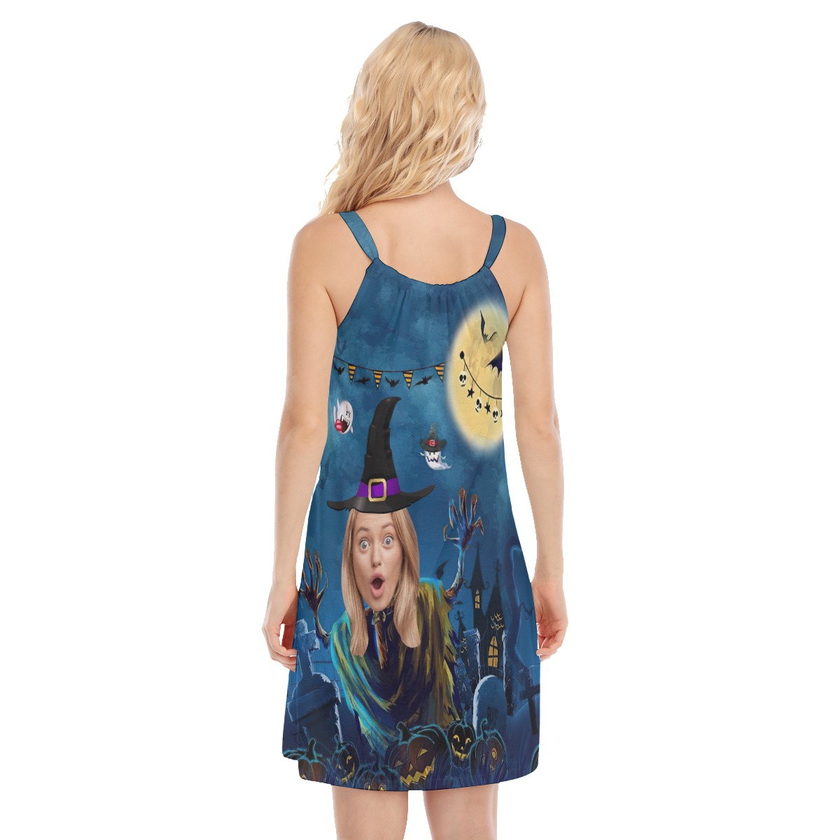 Funny Custom Face Witch Halloween Hawaiian Cami Dresses For Women