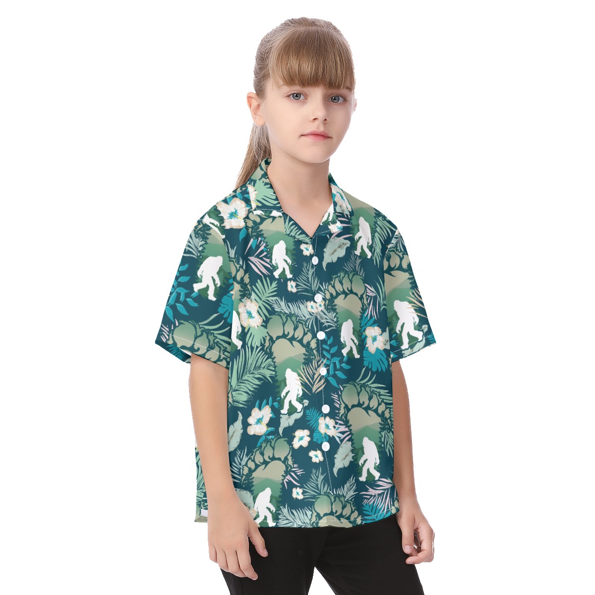 Cute Bigfoot Tropical Aloha Shirt For Kids
