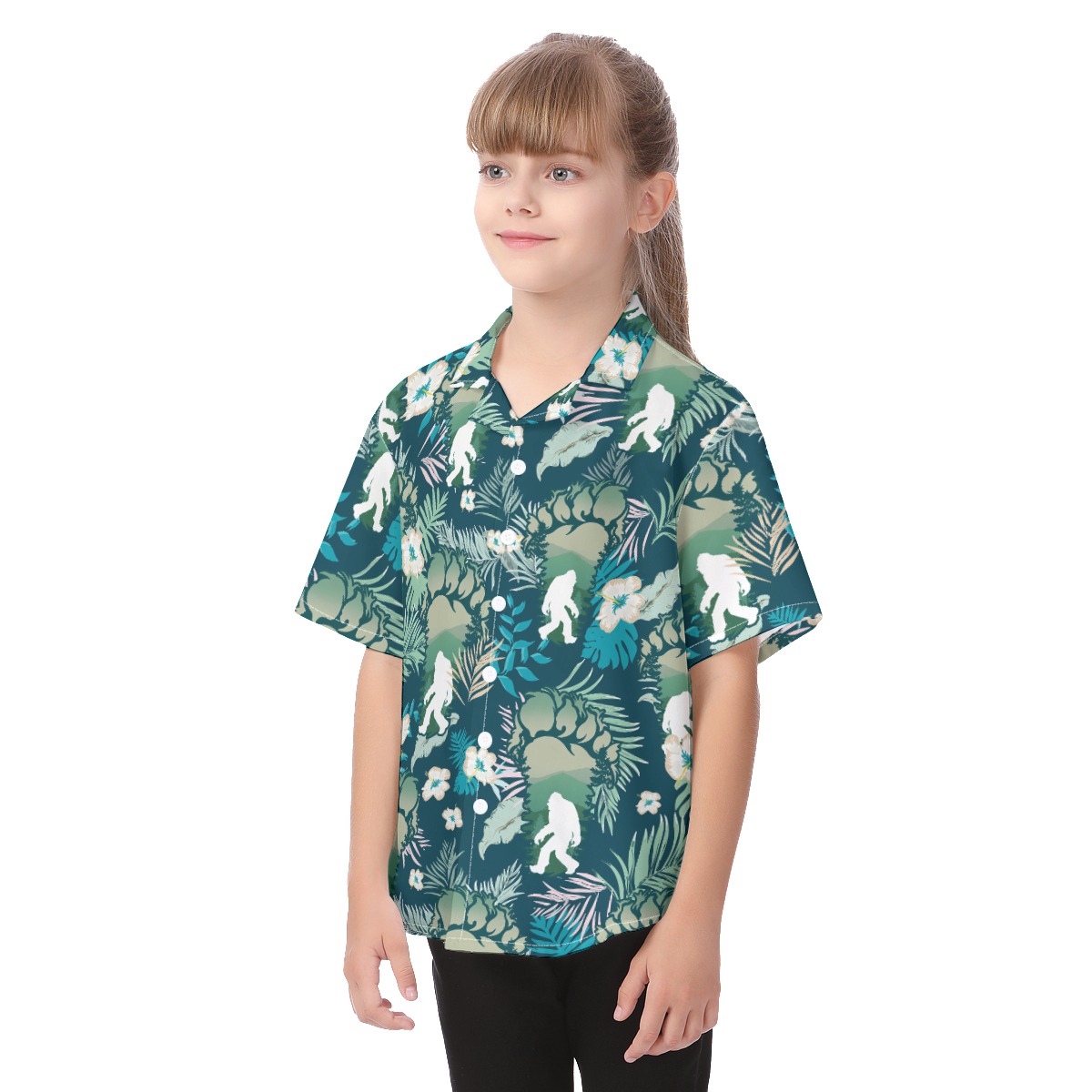 Cute Bigfoot Tropical Aloha Shirt For Kids