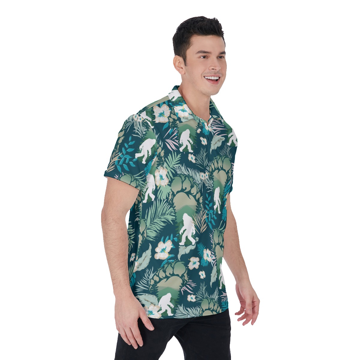 Tropical Bigfoot Hawaiian Polo Shirt For Men