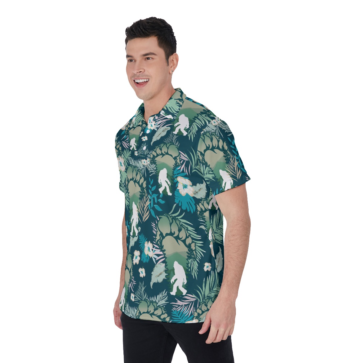 Tropical Bigfoot Hawaiian Polo Shirt For Men