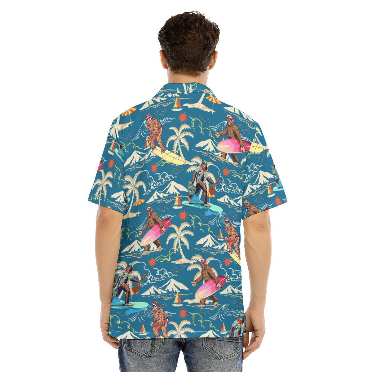 Men's Sasquatch Hawaiian Shirt Palm Trees Navy