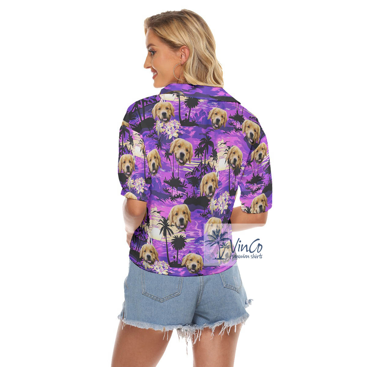 Custom Dog Face Aloha Crop Top Shirt Tropical Beach Scene