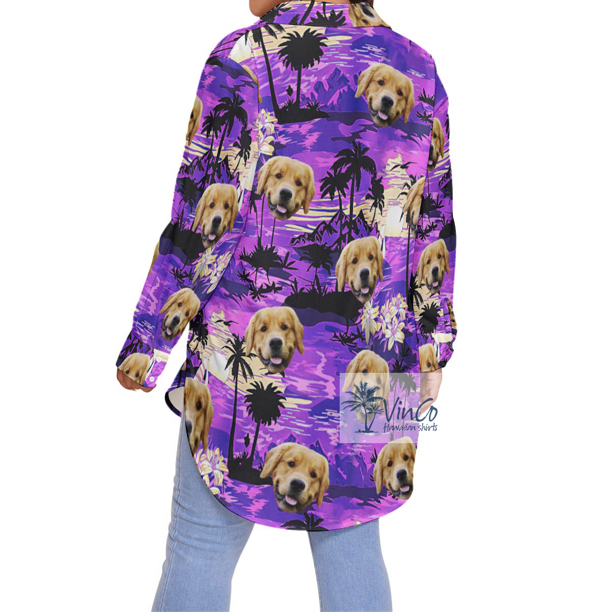 Custom Dog Face Plus Size Hawaiian Shirt Tropical Beach Sunset Time