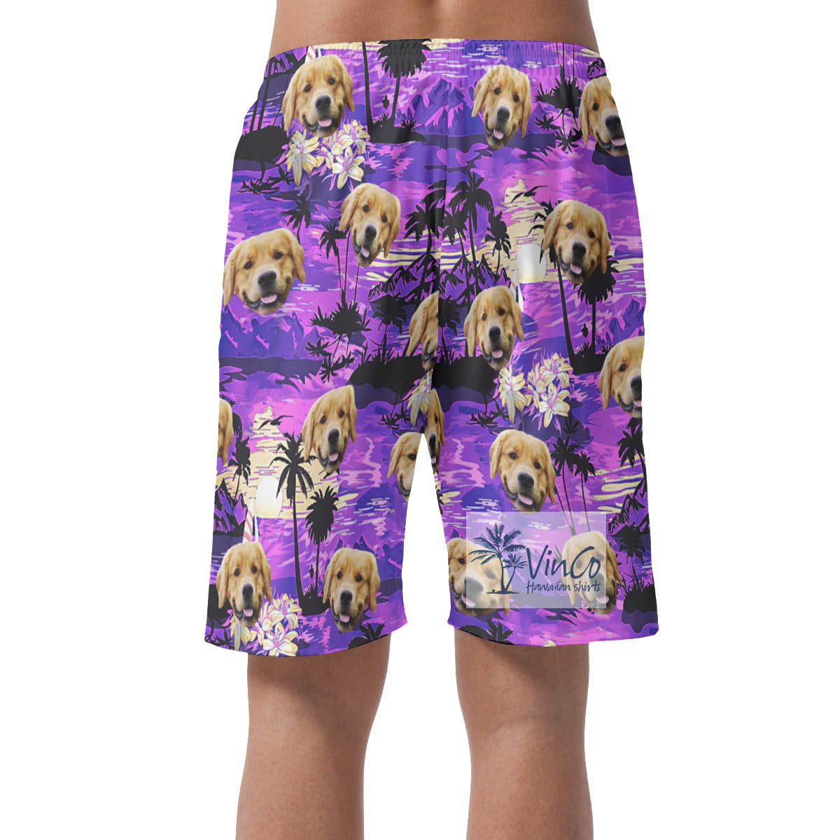 Tropical Sunset Beach Custom Dog Face Hawaiian Shorts For Men