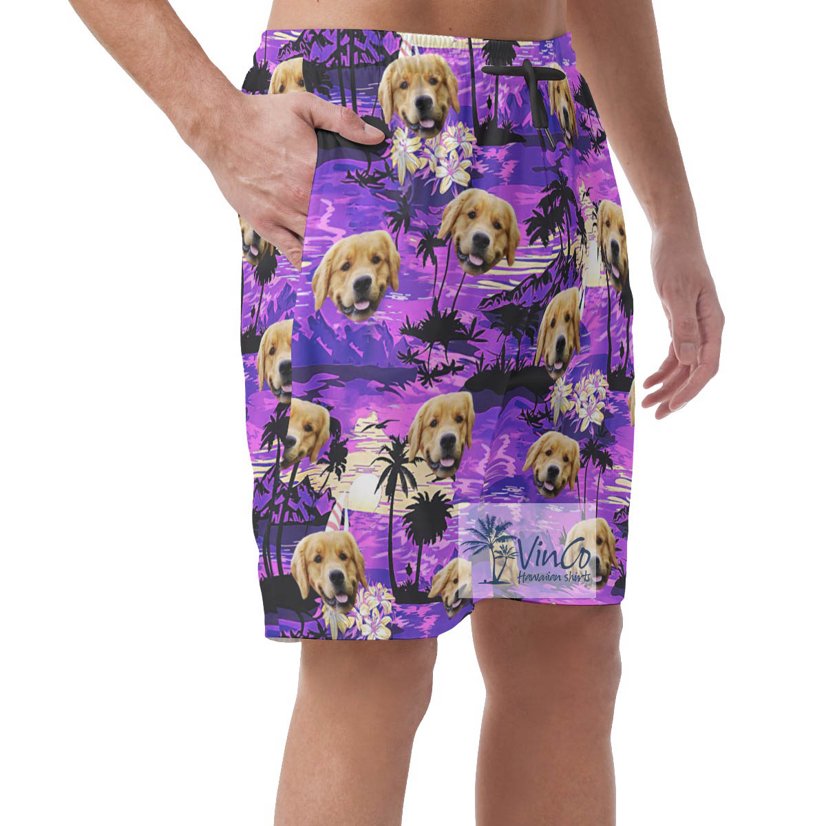 Tropical Sunset Beach Custom Dog Face Hawaiian Shorts For Men